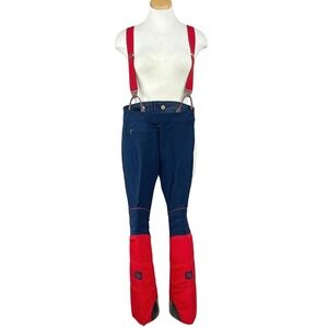 Vintage 80s (28x29) ROFFE Ski Pants Bib Navy Red Suspenders Apres Snow Stretch